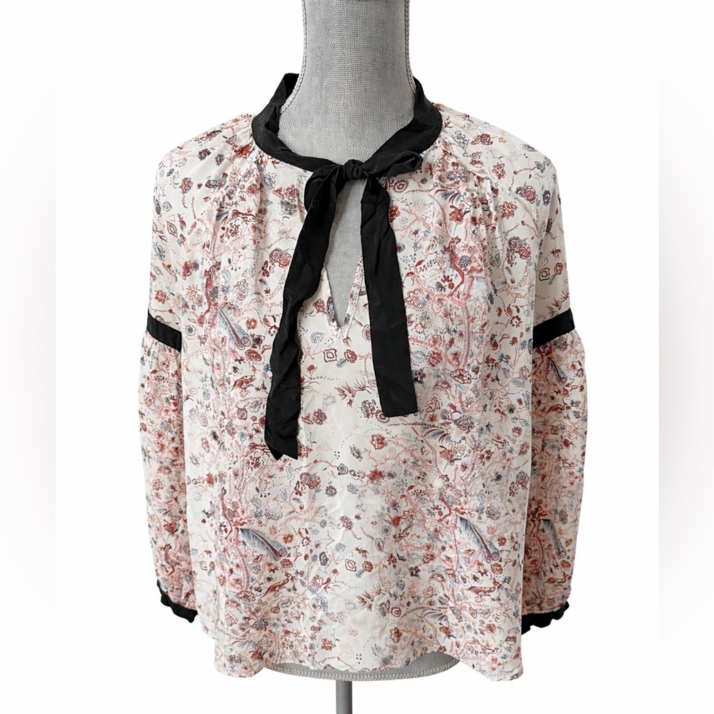 Ulla Johnson 100% Silk Floral Tie Neck Blouse Size 4